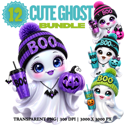 Cute Halloween Ghost Clipart Bundle