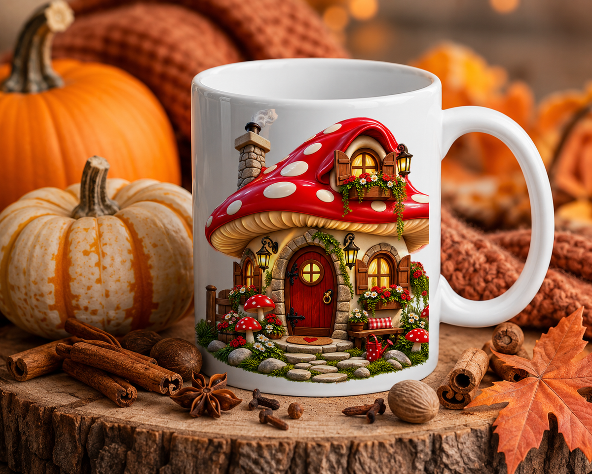 Whimsical Red Mushroom Fairy Cottage PNG