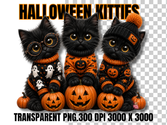 Fluffy Black Halloween Kitties