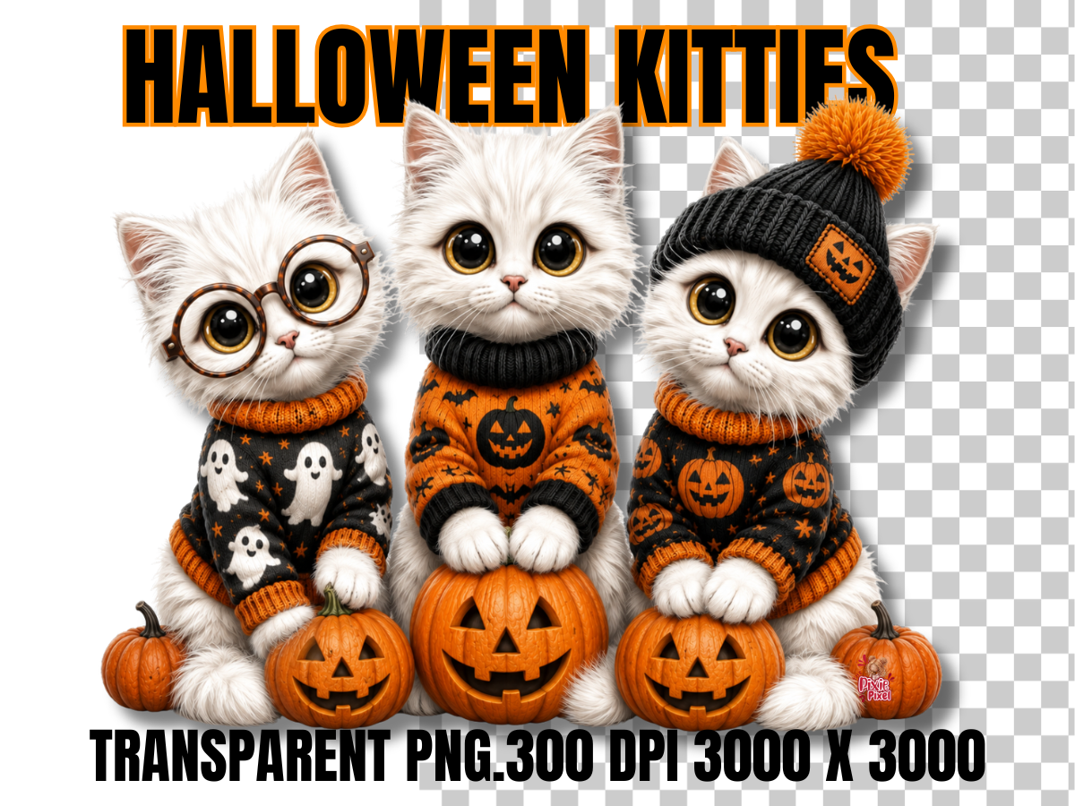 Fluffy White Halloween Kitties