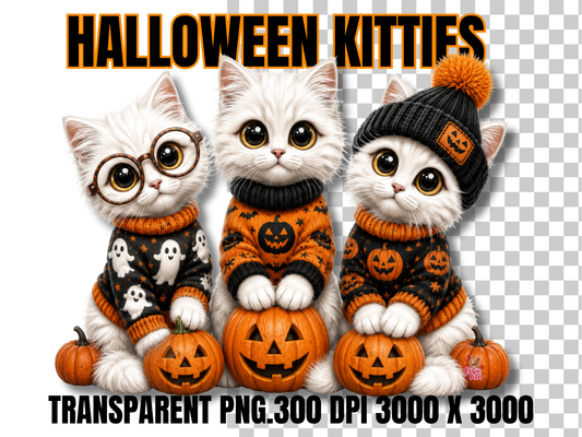 Fluffy White Halloween Kitties