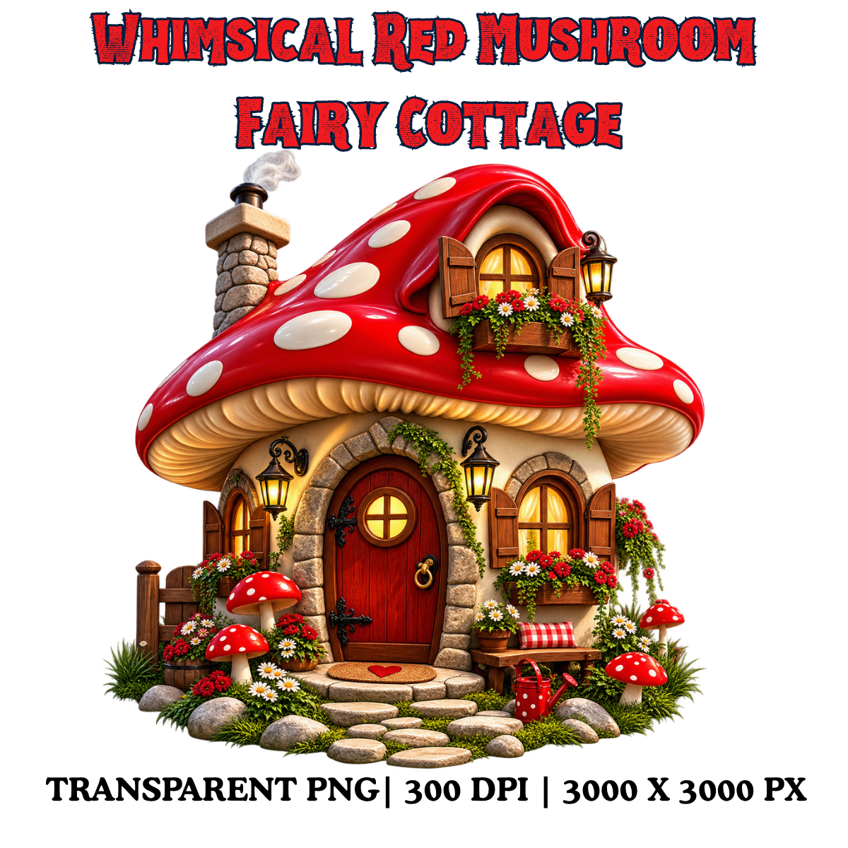 Whimsical Red Mushroom Fairy Cottage PNG | Fairycore Woodland Clipart